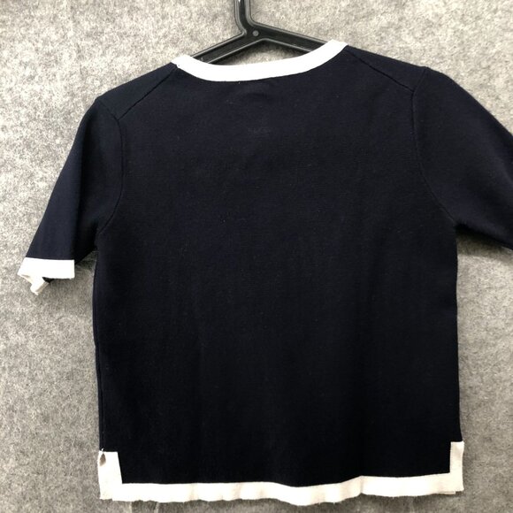 Zara Short Sleeve Knit Sweater Womens S Black White Crewneck Cropped Tight Knit - Picture 6 of 11